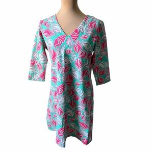 Elegant Pink and Blue Patterned Midi Dress